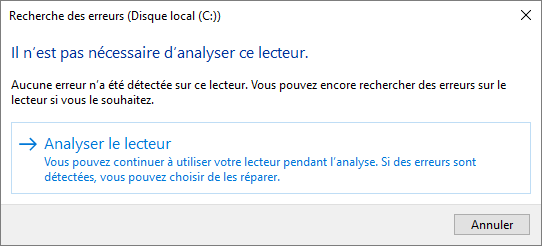 Analyser le lecteur (Windows 10)